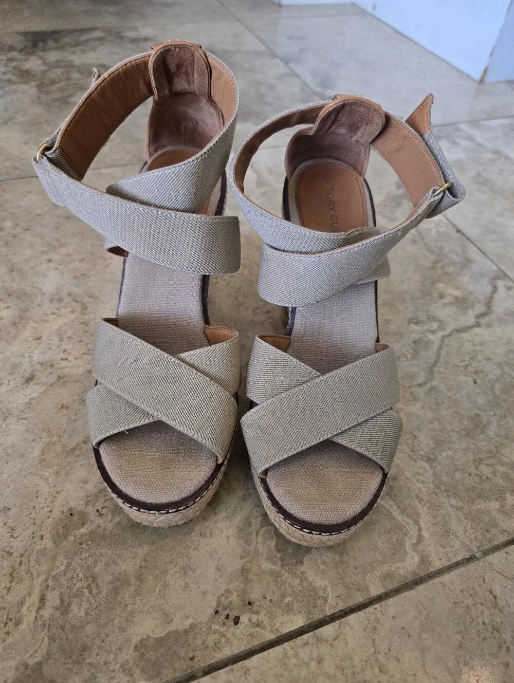 Tory Burch Freida 100MM Espadrille Wedge Tan Size 7 $278
